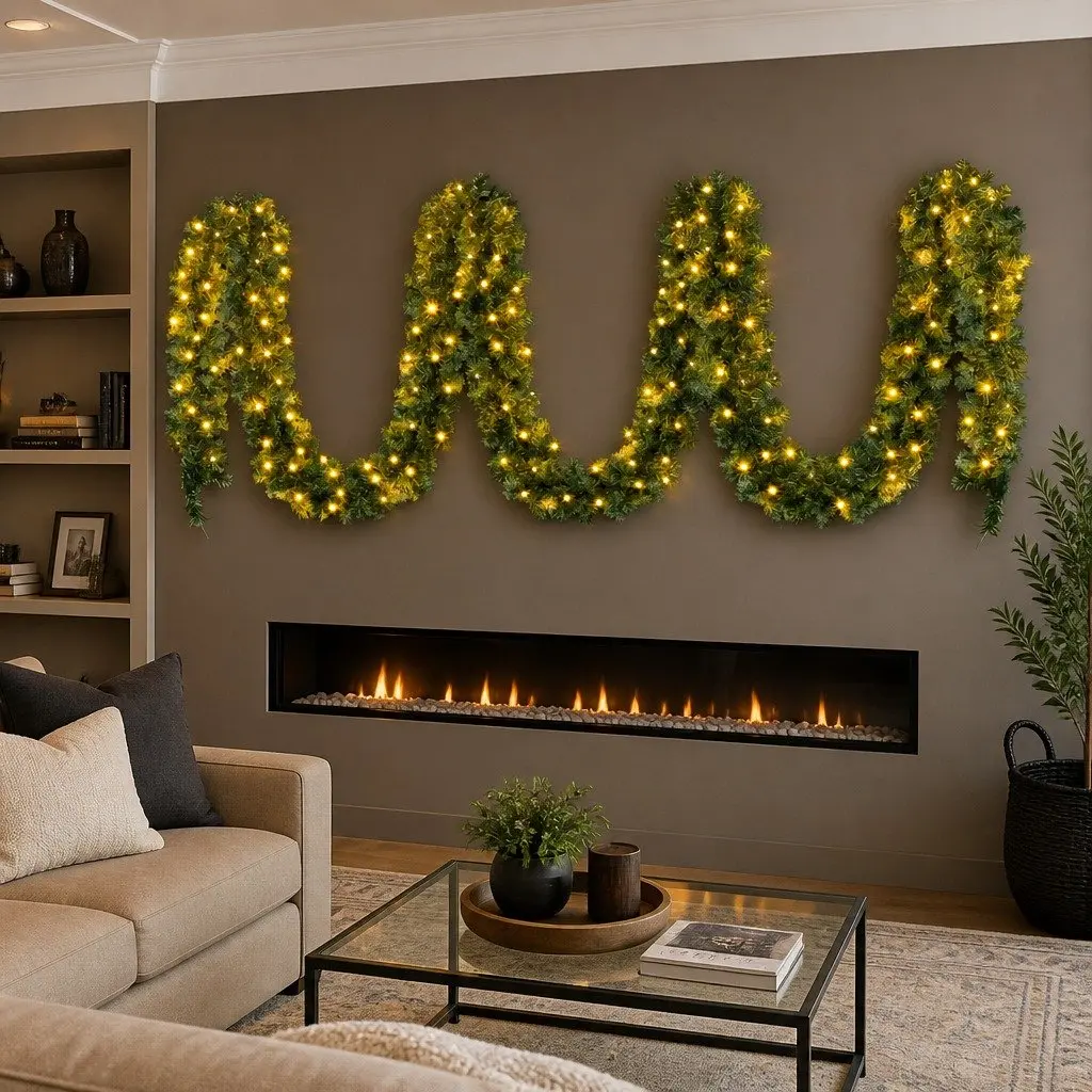 Green Prelit Christmas Garland 20 Metre with 300 Warm LED Lights and 1400 Tips Indoor Outdoor Decoration