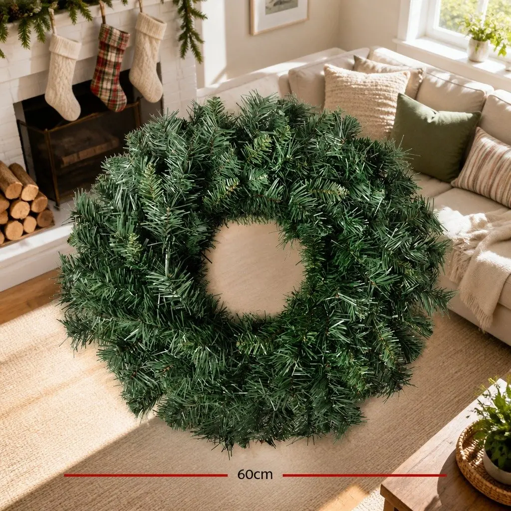 Christmas Wreath 60cm Green PVC Indoor Outdoor Decorations