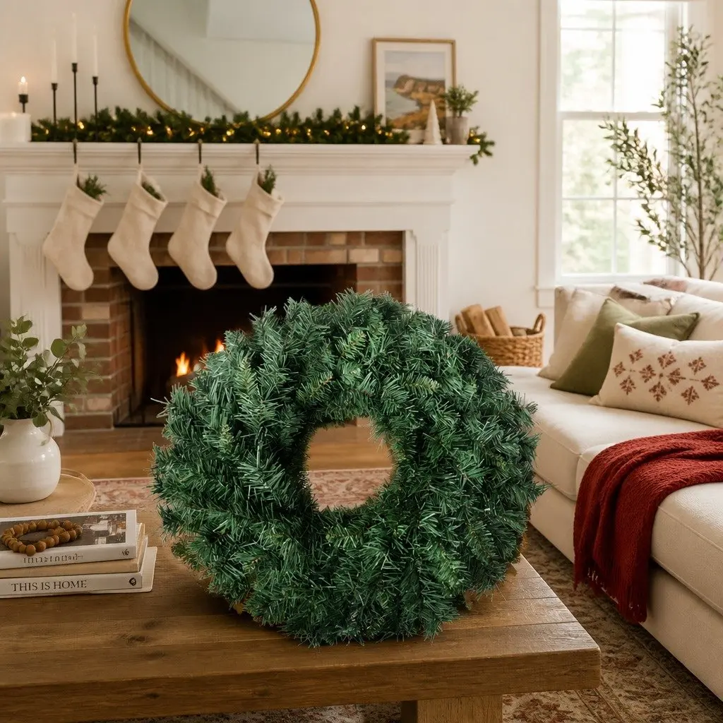 Christmas Wreath 60cm Green PVC Indoor Outdoor Decorations