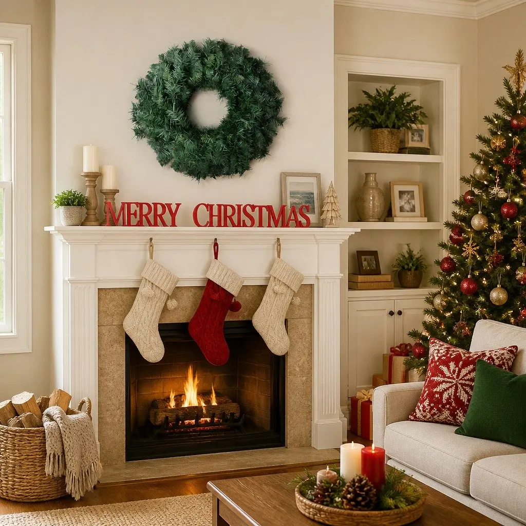 Christmas Wreath 60cm Green PVC Indoor Outdoor Decorations