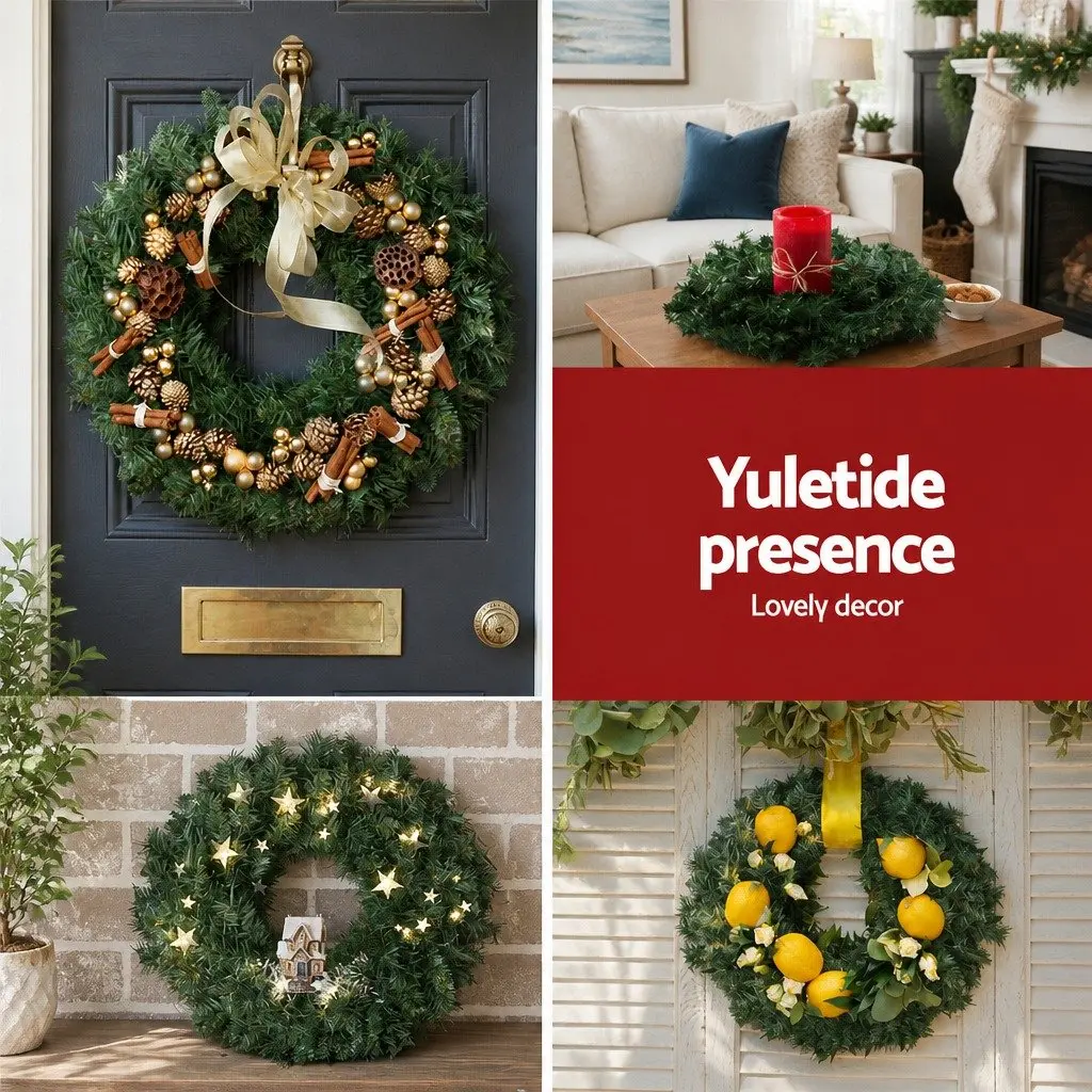 Christmas Wreath 60cm Green PVC Indoor Outdoor Decorations