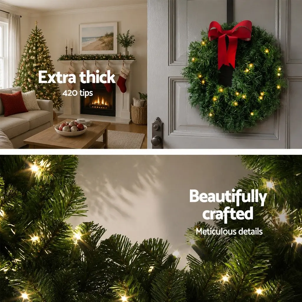 Christmas Wreath 60cm Green PVC Indoor Outdoor Decorations