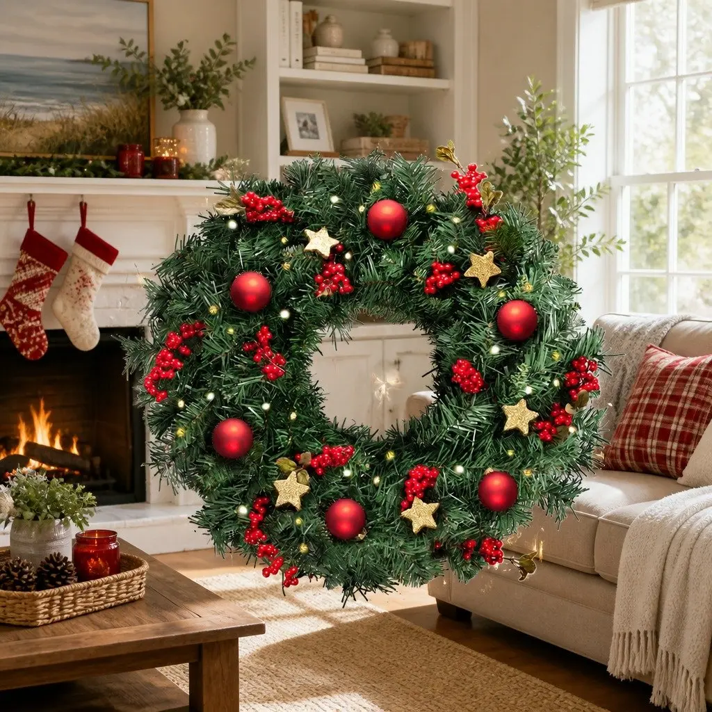 Christmas Wreath 60cm Green PVC Indoor Outdoor Decorations