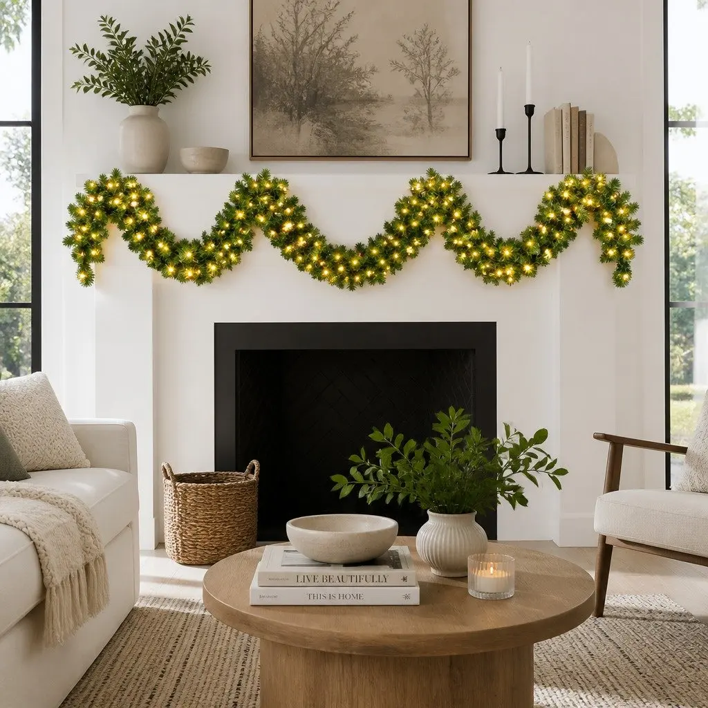 Christmas Garland 5 Meter Green Prelit PVC Warm LED Indoor Outdoor Decoration