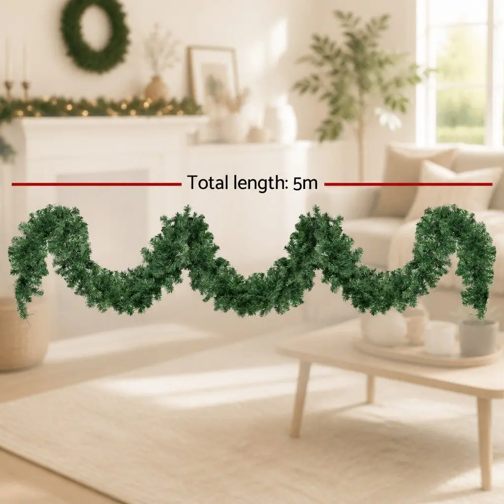 Christmas Garland 5 Meter Green Prelit PVC Warm LED Indoor Outdoor Decoration