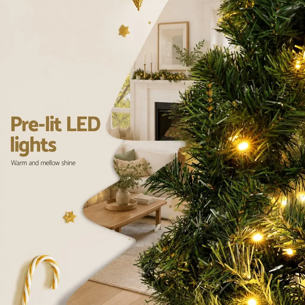 Christmas Garland 5 Meter Green Prelit PVC Warm LED Indoor Outdoor Decoration