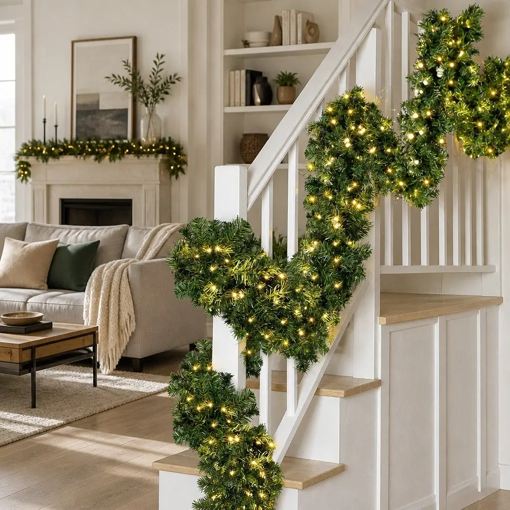 Christmas Garland 5 Meter Green Prelit PVC Warm LED Indoor Outdoor Decoration