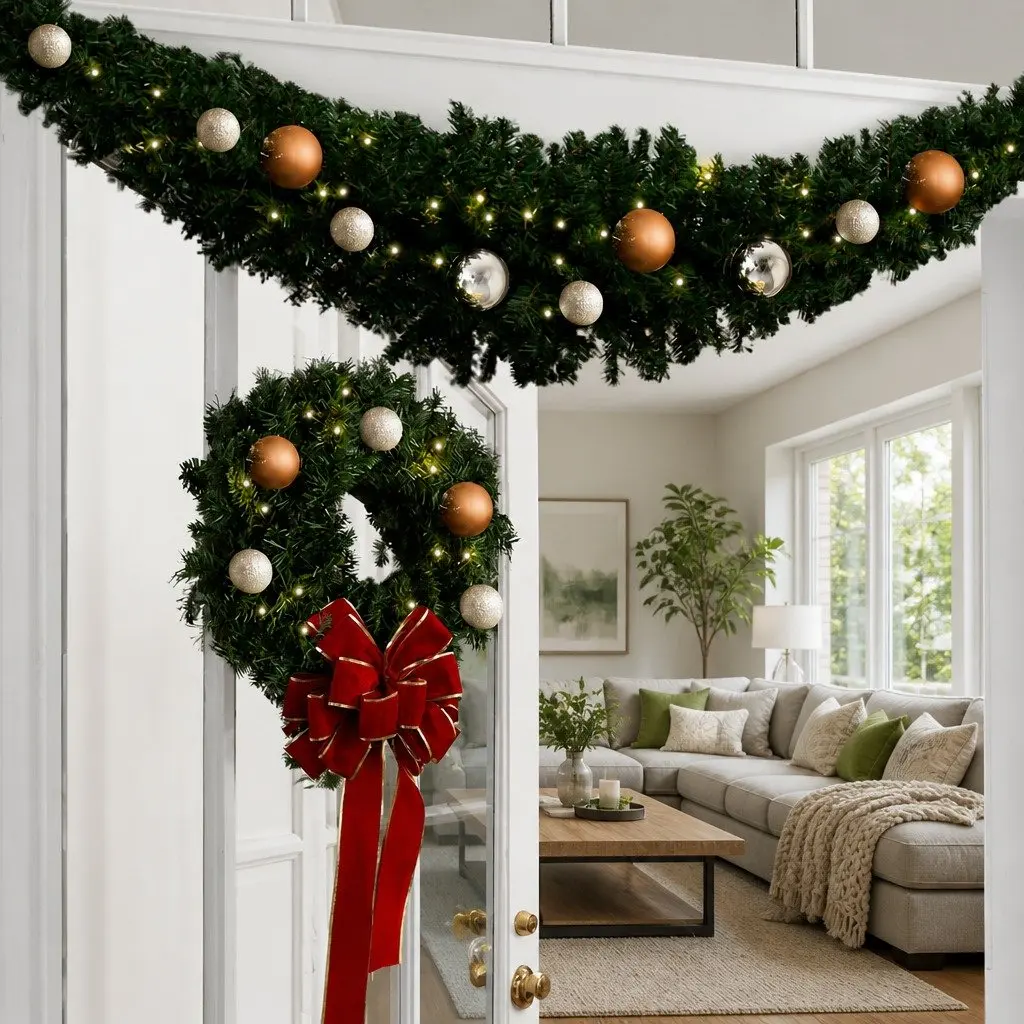 Green Christmas Garland 1.8m Xmas Decorations Indoor Outdoor Lights Mantel