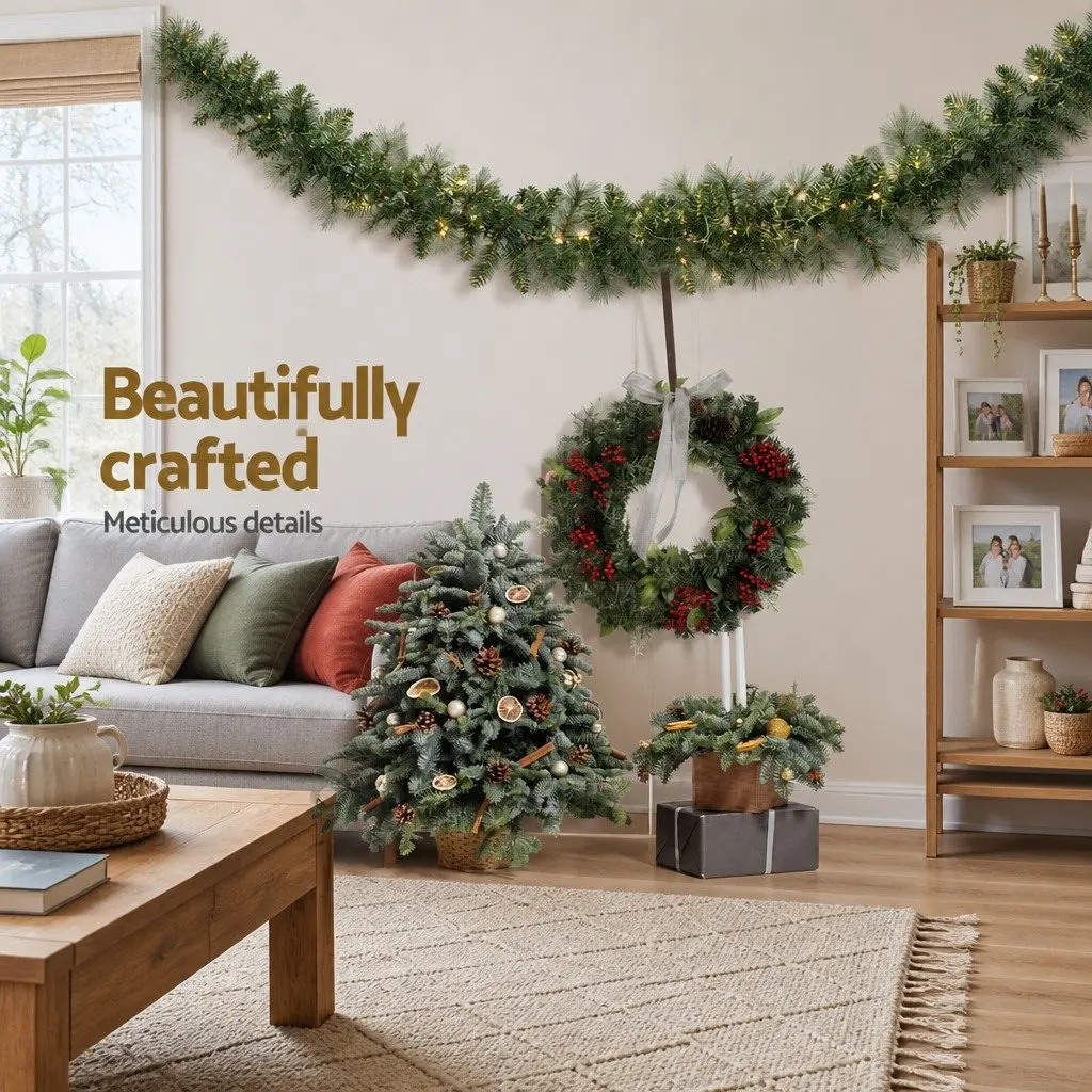 Christmas Garland 1.8m Green PVC Prelit Warm LED Lights Indoor Outdoor Decoration