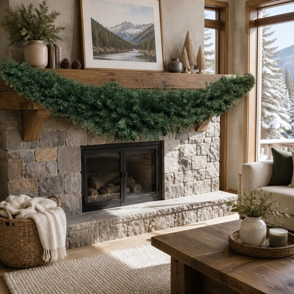 Christmas Garland Green 2.1m PVC Pre-lit Indoor Outdoor Decoration