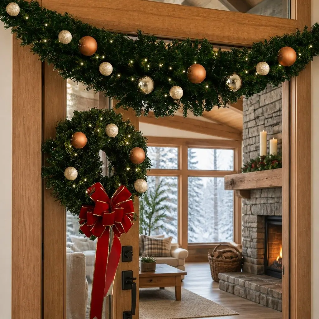 Christmas Garland Green 2.1m PVC Pre-lit Indoor Outdoor Decoration