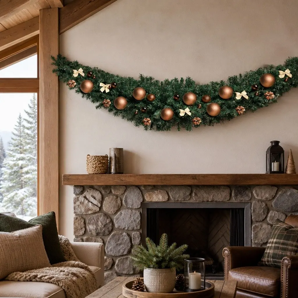 Christmas Garland Green 2.1m PVC Pre-lit Indoor Outdoor Decoration