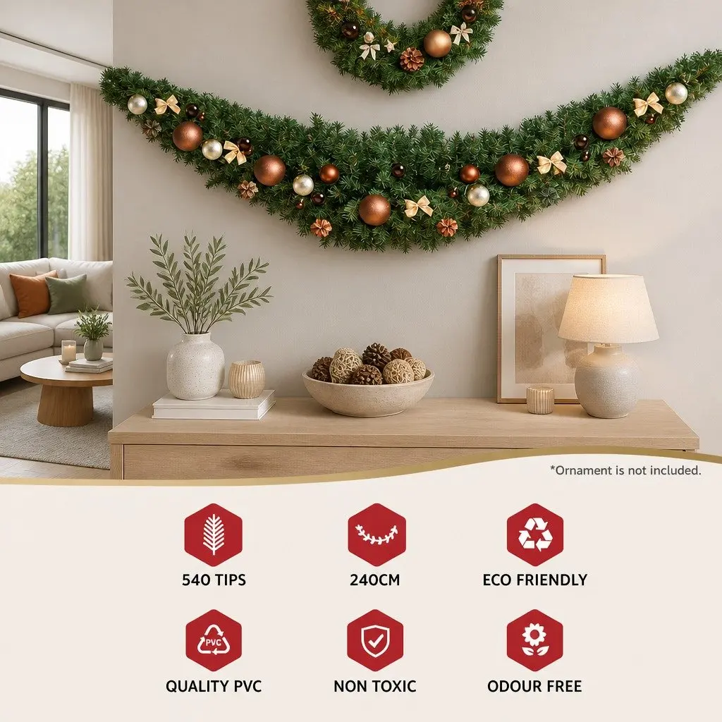 Christmas Garland PVC 2.4m Green Indoor Outdoor Decoration