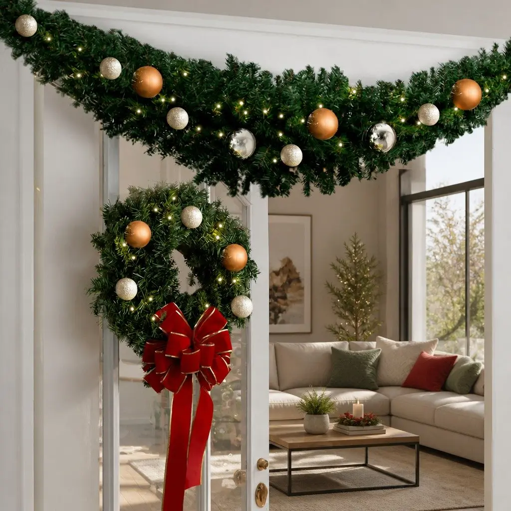 Christmas Garland PVC 2.4m Green Indoor Outdoor Decoration
