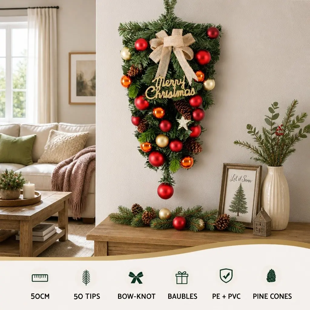 Hanging Christmas Garland 50CM Green PVC PE Decorations Ornaments Wreath