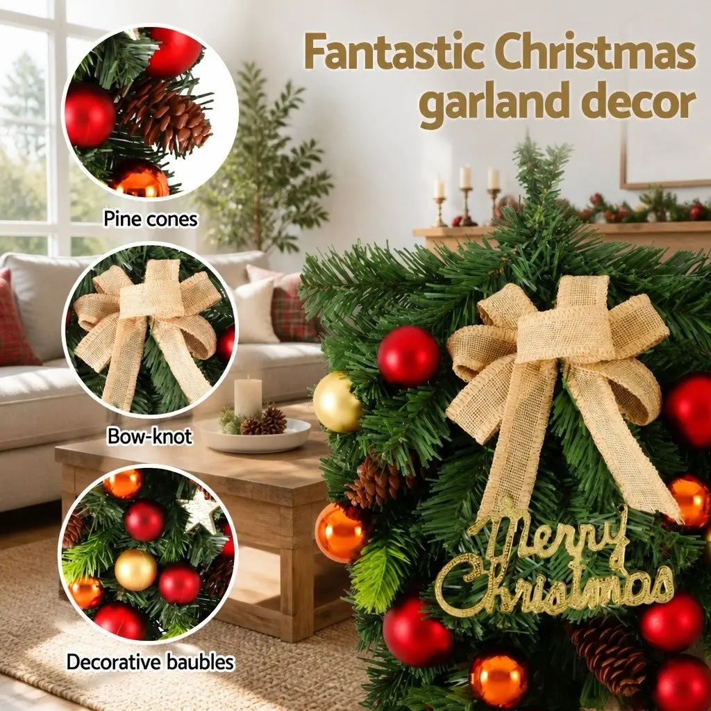 Hanging Christmas Garland 50CM Green PVC PE Decorations Ornaments Wreath