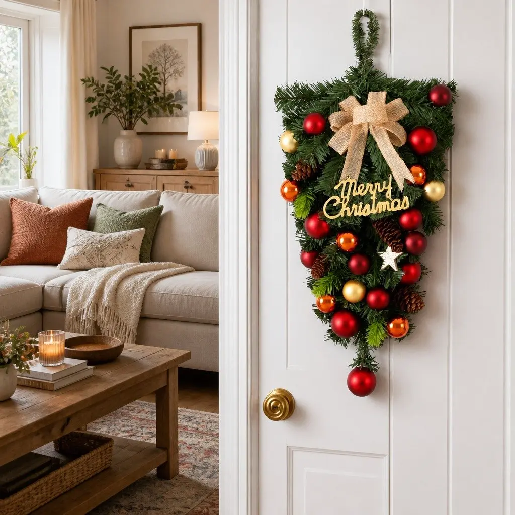 Hanging Christmas Garland 50CM Green PVC PE Decorations Ornaments Wreath