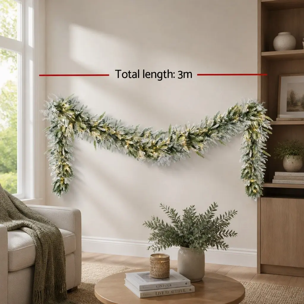 Christmas Garland Pre-lit Warm White LED 3 Metre Green PE PVC Indoor Outdoor