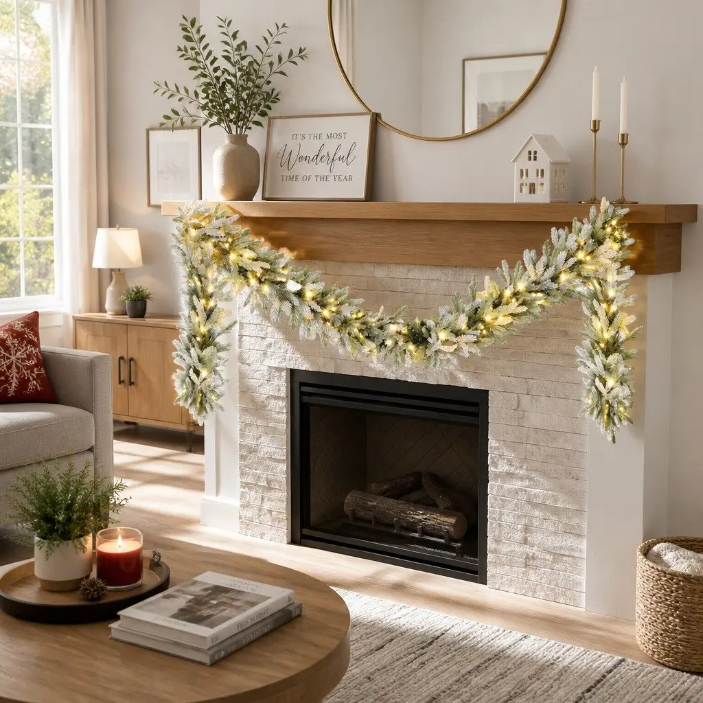 Christmas Garland Pre-lit Warm White LED 3 Metre Green PE PVC Indoor Outdoor
