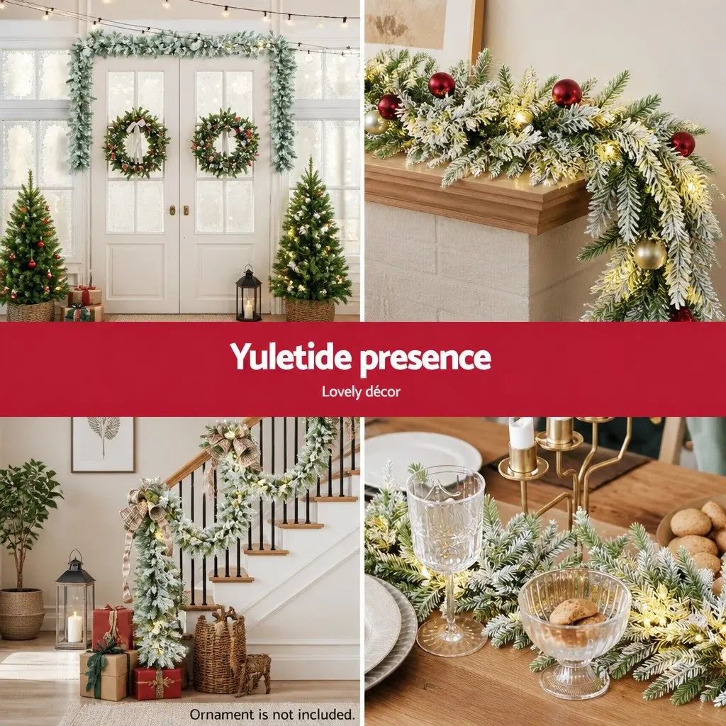 Christmas Garland Pre-lit Warm White LED 3 Metre Green PE PVC Indoor Outdoor
