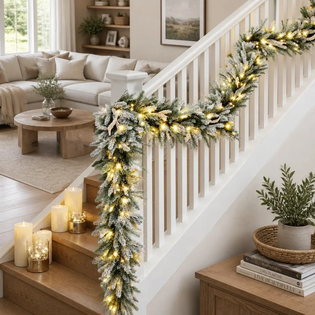Christmas Garland Pre-lit Warm White LED 3 Metre Green PE PVC Indoor Outdoor
