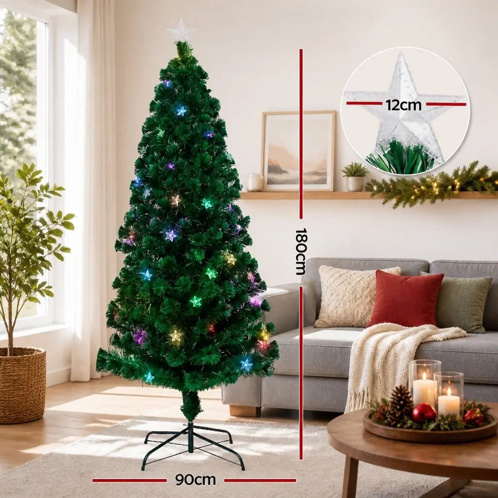 Optic Fibre LED Christmas Tree 1.8m 6FT Green Pre-Lit Multi Colour