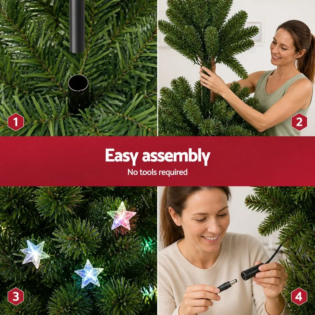 Optic Fibre LED Christmas Tree 1.8m 6FT Green Pre-Lit Multi Colour