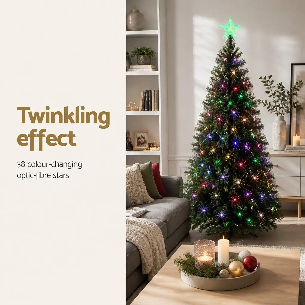 Optic Fibre LED Christmas Tree 1.8m 6FT Green Pre-Lit Multi Colour
