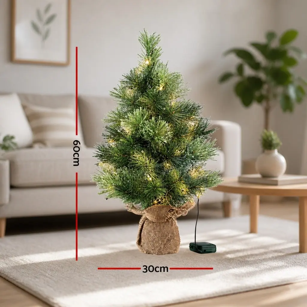 Mini Christmas Tree 60CM Tabletop LED Xmas Tree 8 Light Modes Timer Green