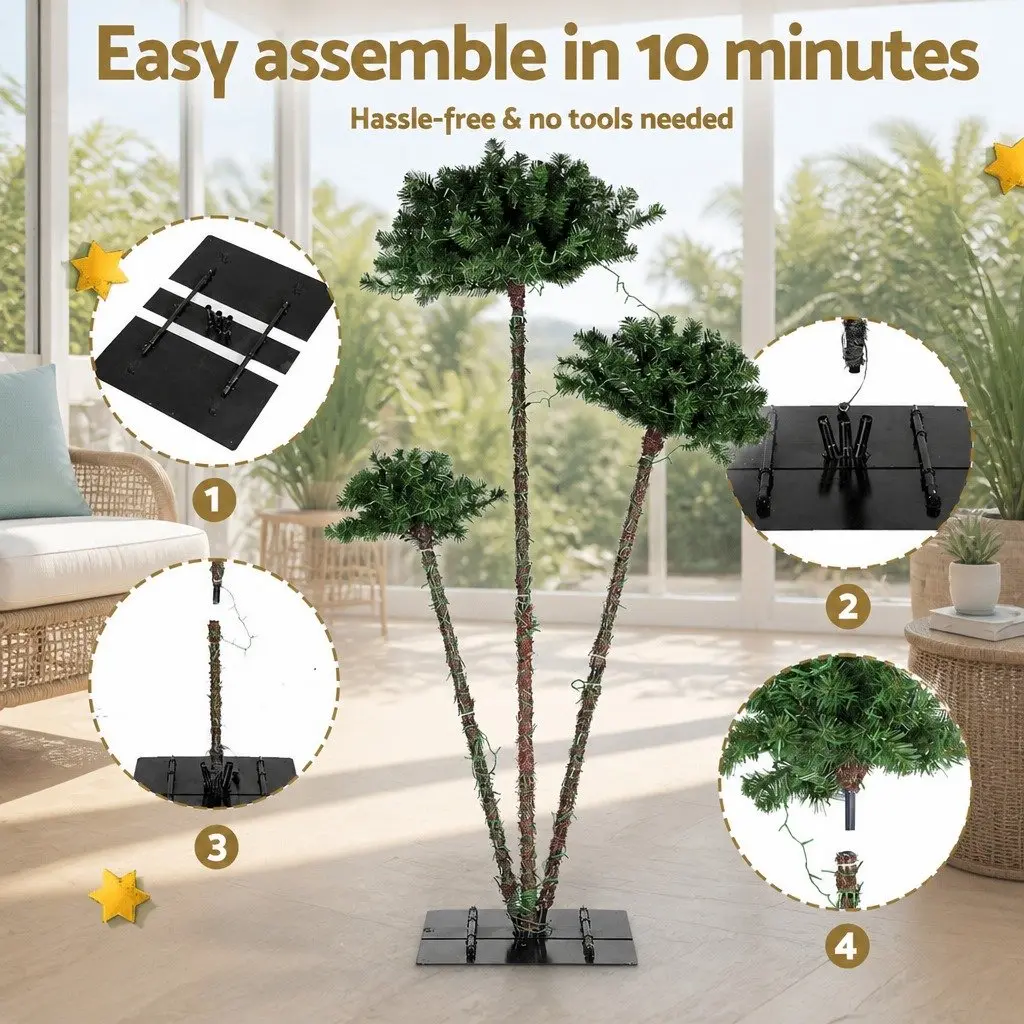 LED Christmas Palm Tree 3-in-1 PVC 120cm 150cm 180cm Green Indoor Outdoor Party Decor