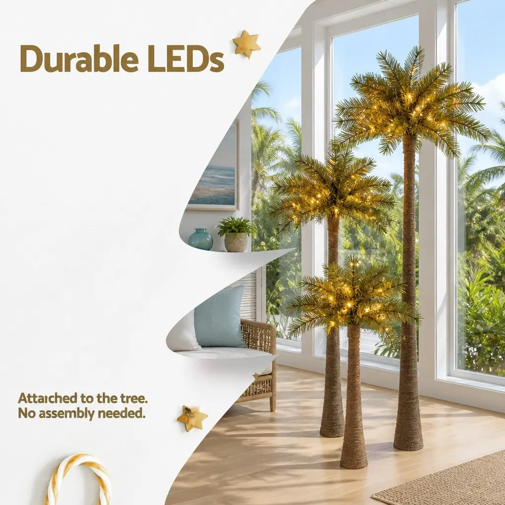 LED Christmas Palm Tree 3-in-1 PVC 120cm 150cm 180cm Green Indoor Outdoor Party Decor