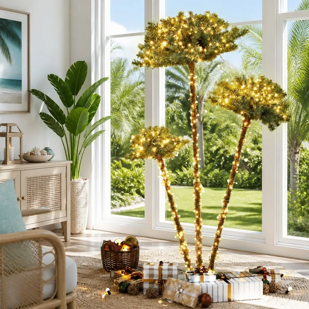 LED Christmas Palm Tree 3-in-1 PVC 120cm 150cm 180cm Green Indoor Outdoor Party Decor