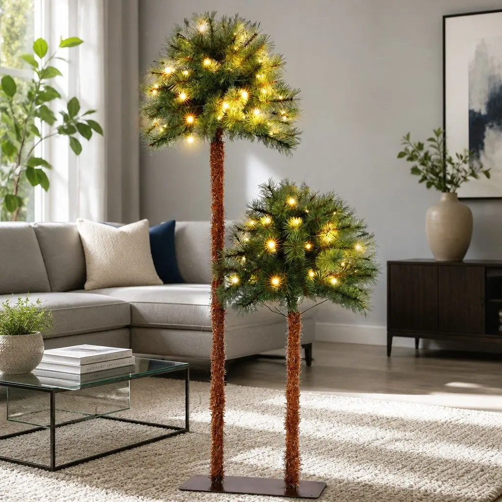 Christmas Palm Tree 1.5m+1m LED Warm Light Xmas Decorations Indoor Outdoor Party