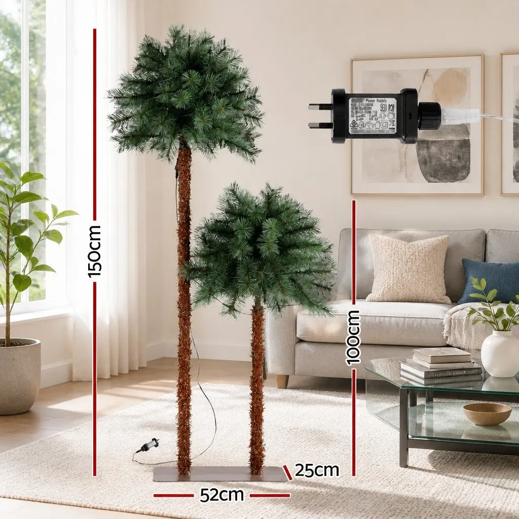 Christmas Palm Tree Set 1.5m 1m LED Warm Light Green Pine Needle Indoor Outdoor Decorations