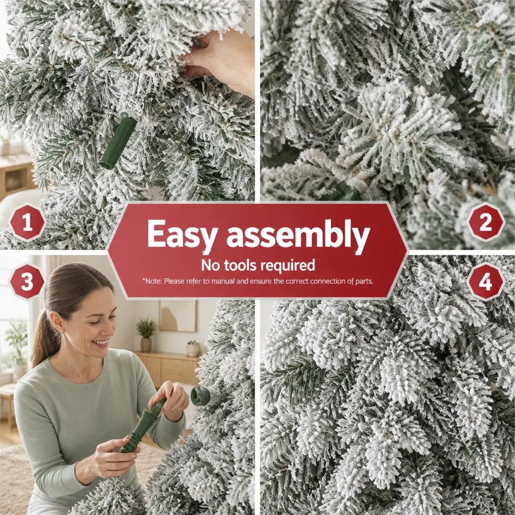Christmas Pencil Tree 2.1m Flocked 860 Tips 350 LED Lights Slim Design Xmas