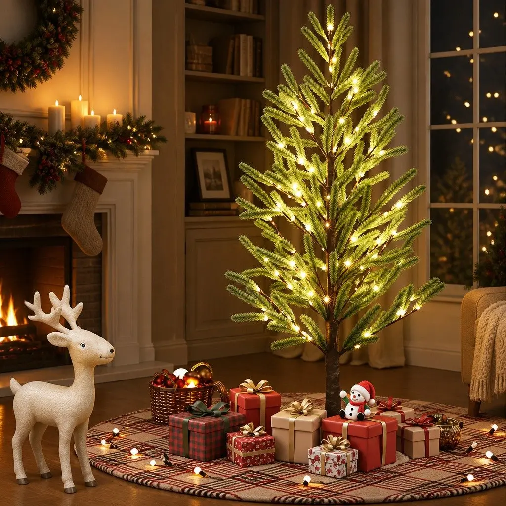 Pre-lit Christmas Tree 1.8M Green Artificial with Warm White LED Lights 8 Light Modes