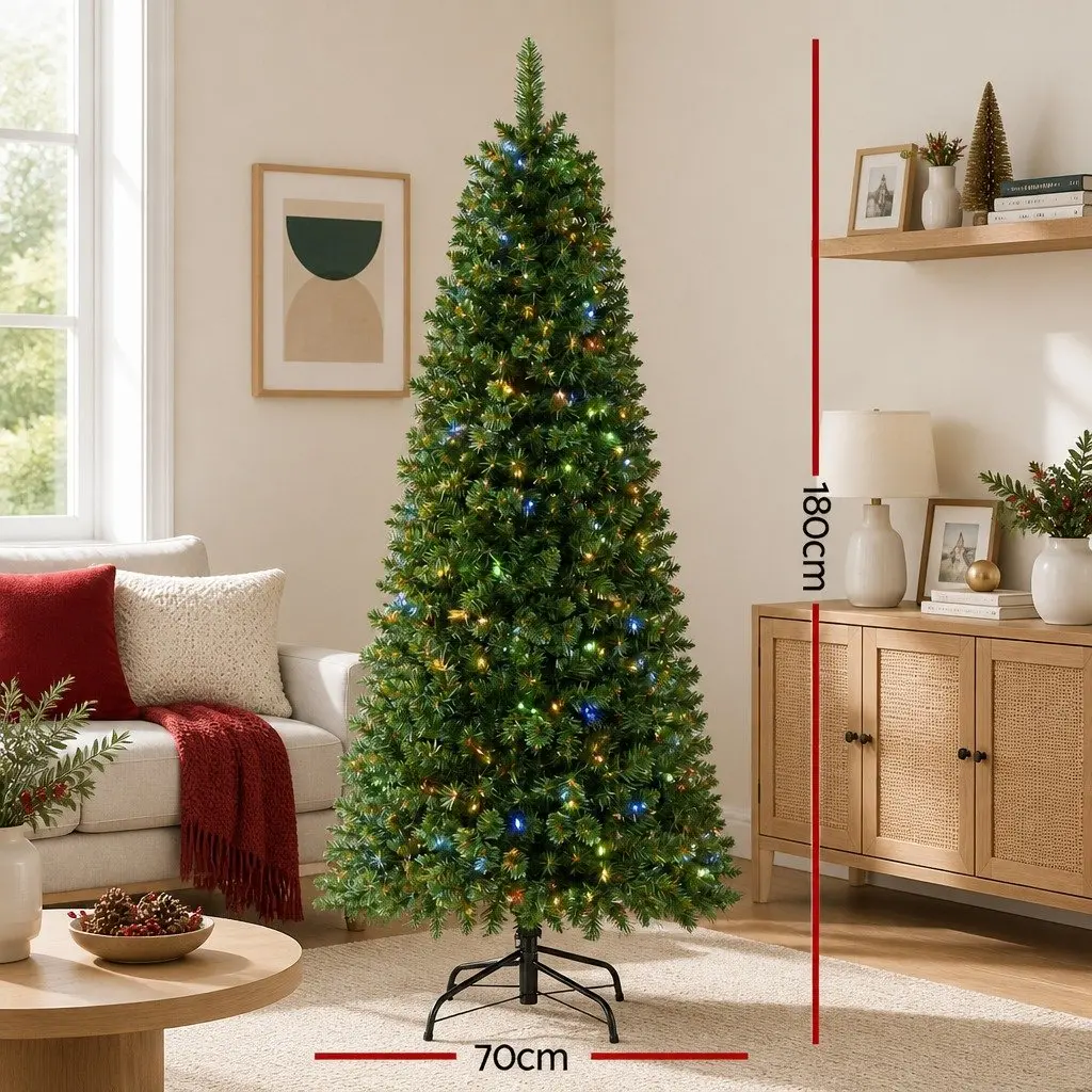 Christmas Tree PVC 1.8M Green Pre-Lit 200 LED Multi Colour 8 Mode 544 Tips