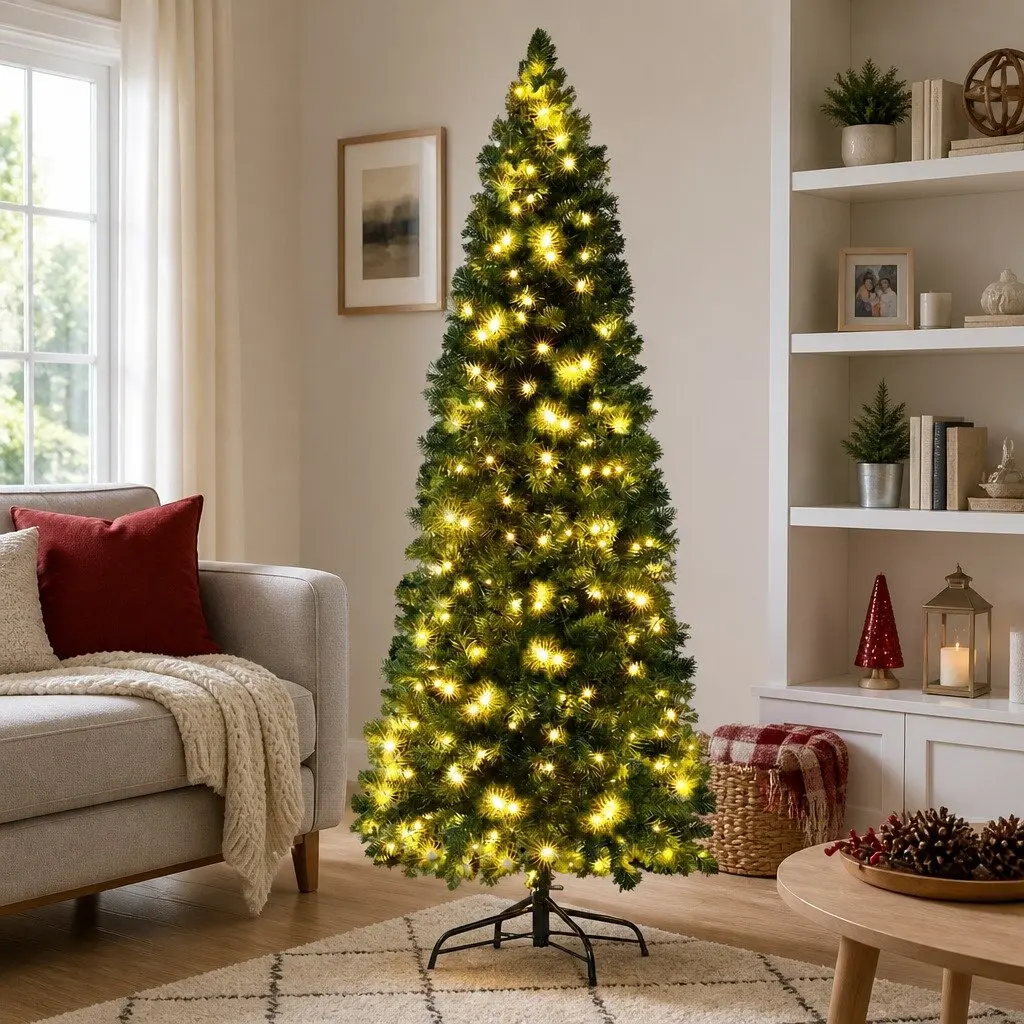 Christmas Tree PVC 1.8M Green Pre-Lit 200 LED Multi Colour 8 Mode 544 Tips