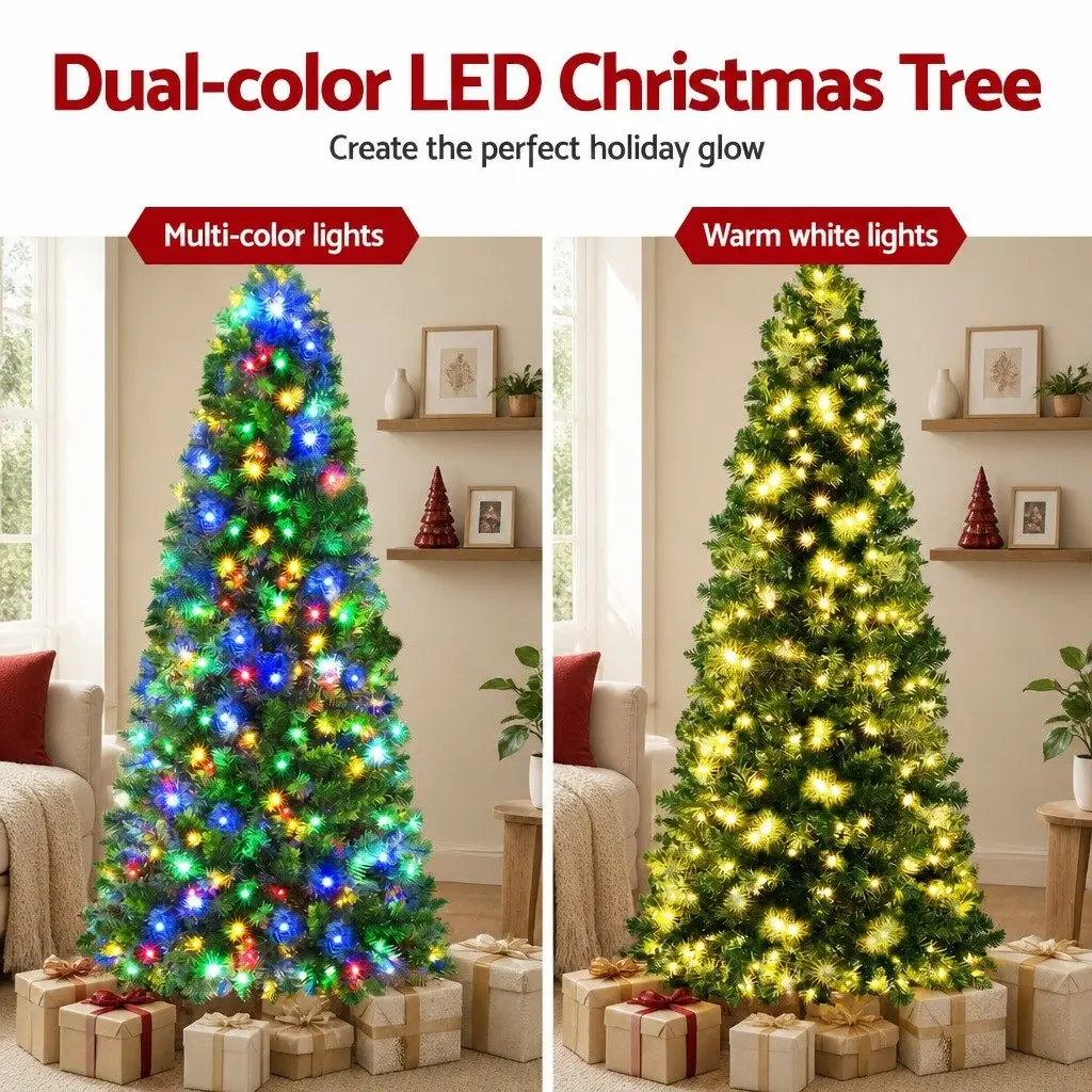 Christmas Tree PVC 1.8M Green Pre-Lit 200 LED Multi Colour 8 Mode 544 Tips