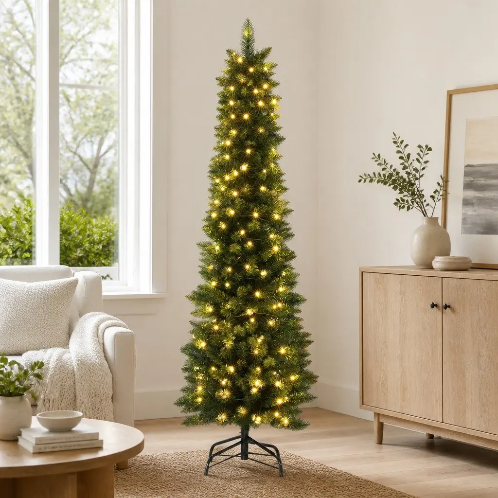 Pre-Lit Christmas Tree PVC 1.8m Green with 200 Warm LED Lights