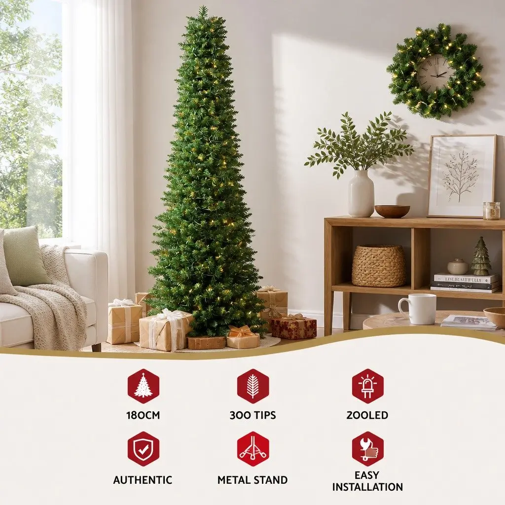 Pre-Lit Christmas Tree PVC 1.8m Green with 200 Warm LED Lights
