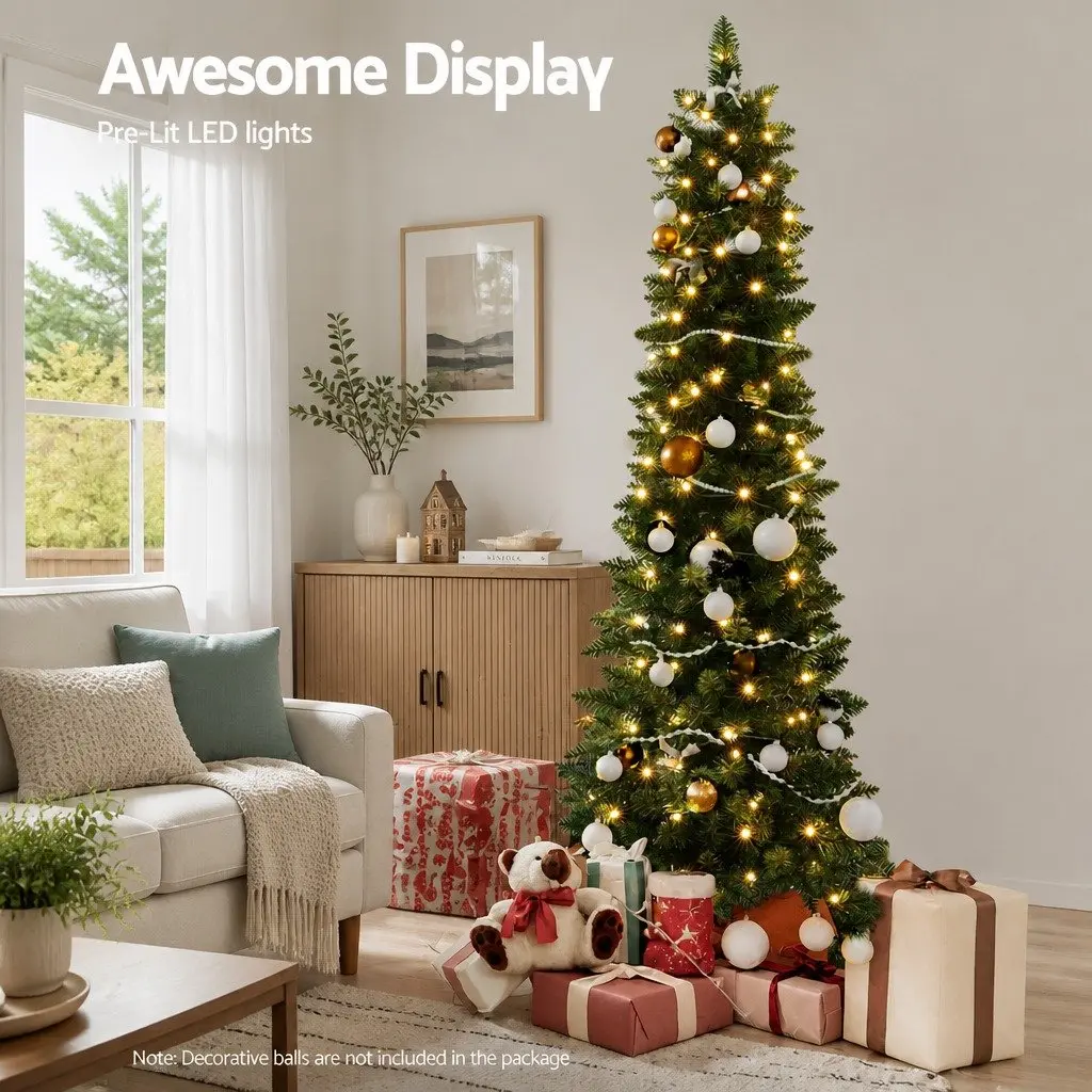 Pre-Lit Christmas Tree PVC 1.8m Green with 200 Warm LED Lights