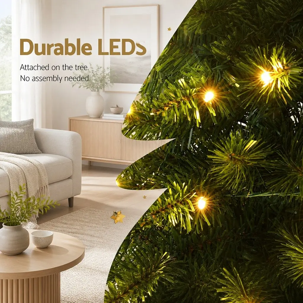 Pre-Lit Christmas Tree PVC 1.8m Green with 200 Warm LED Lights