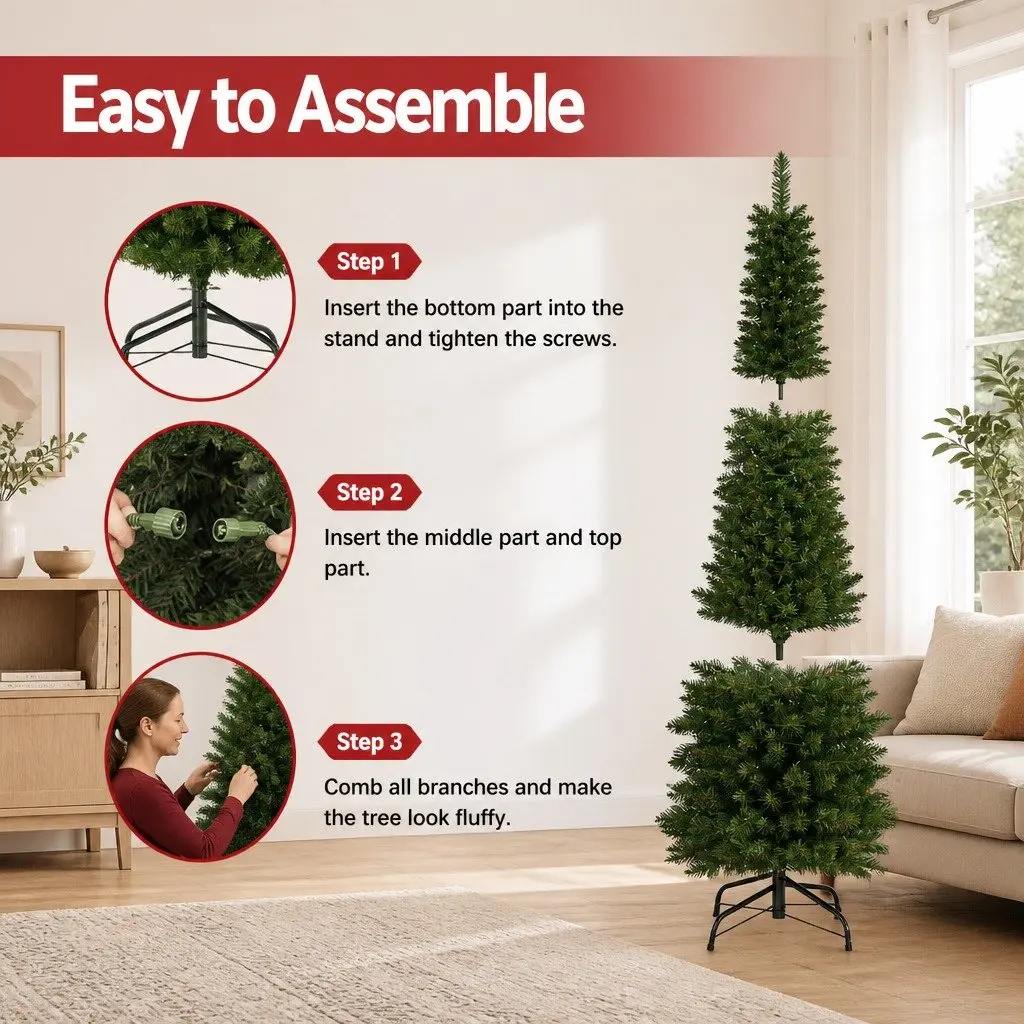 Pre-Lit Christmas Tree PVC 1.8m Green with 200 Warm LED Lights