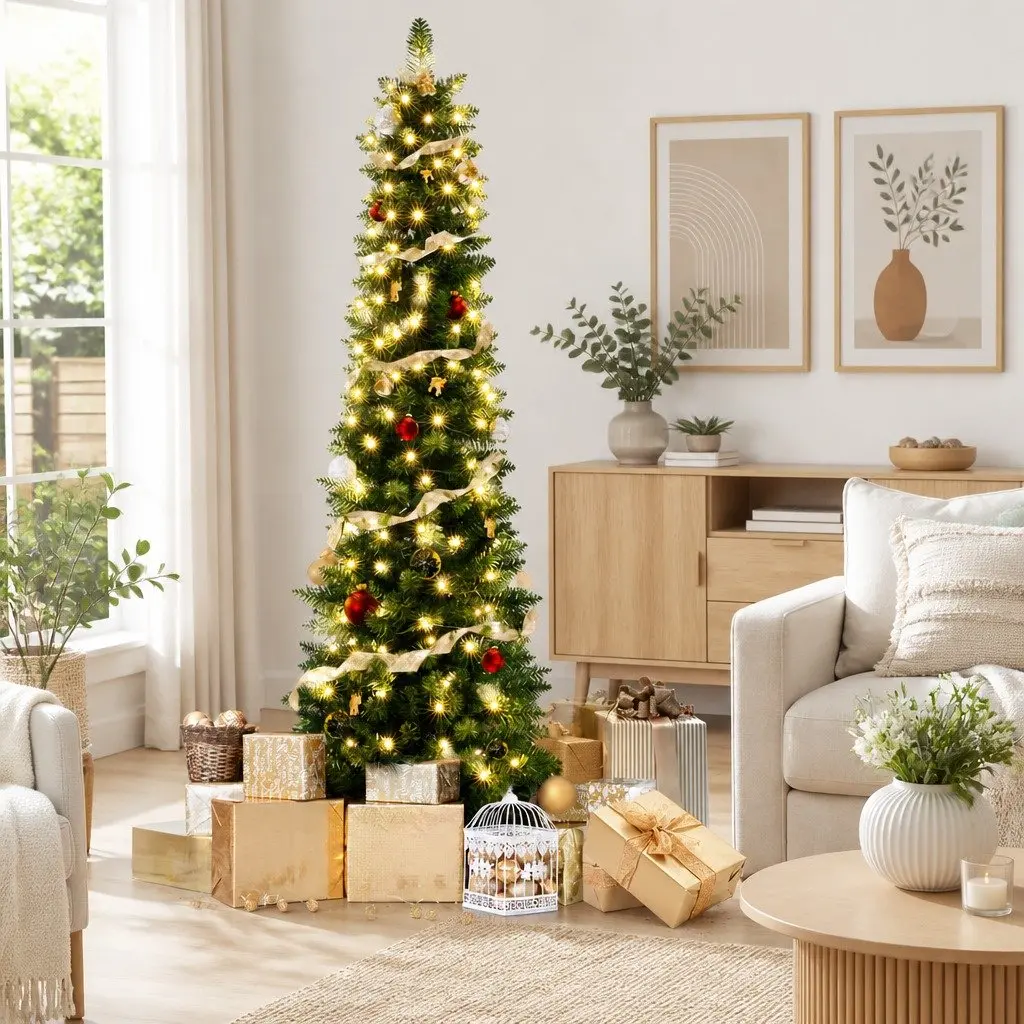 Pre-Lit Christmas Tree PVC 1.8m Green with 200 Warm LED Lights
