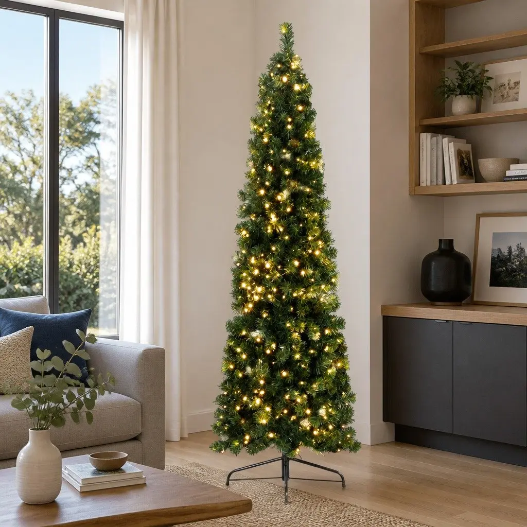 Half Corner Christmas Tree Pre-lit 2.1M Green 430 Tips Warm White LED