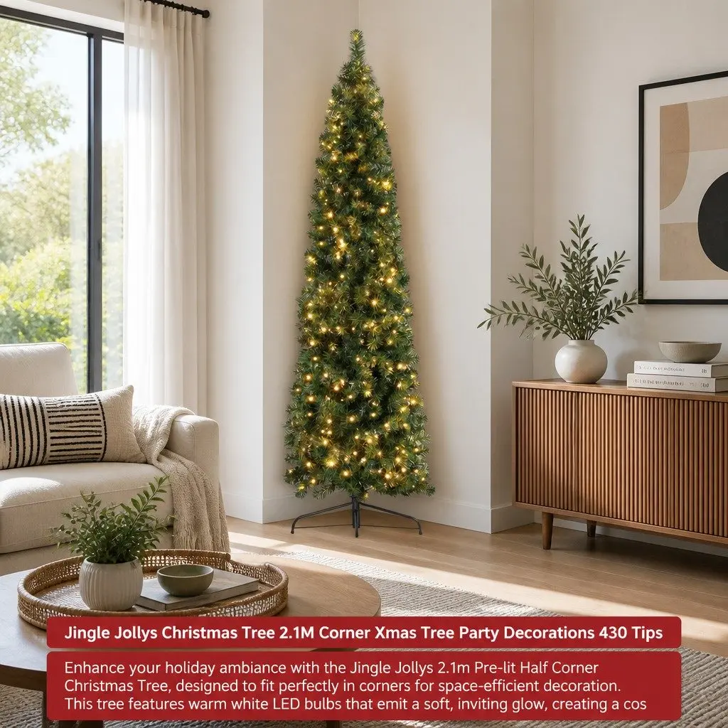 Half Corner Christmas Tree Pre-lit 2.1M Green 430 Tips Warm White LED