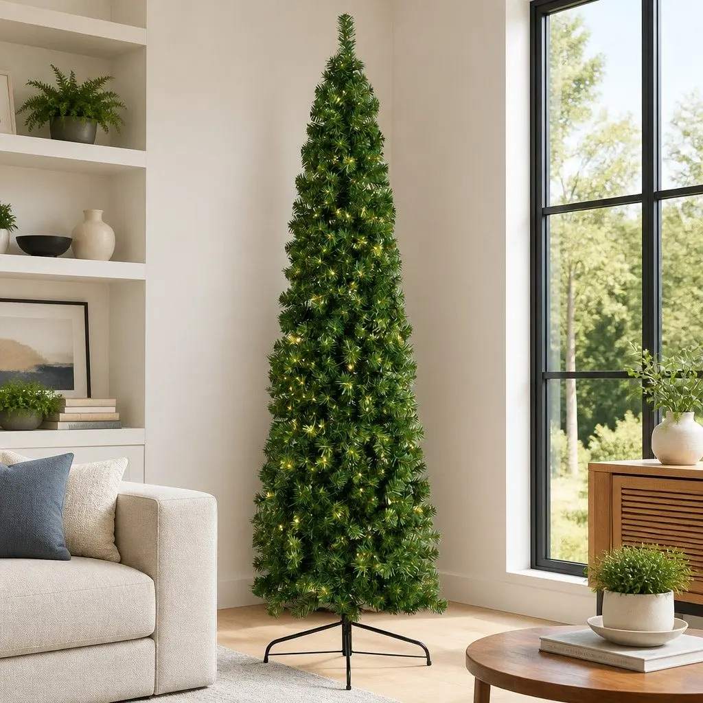 Half Corner Christmas Tree Pre-lit 2.1M Green 430 Tips Warm White LED