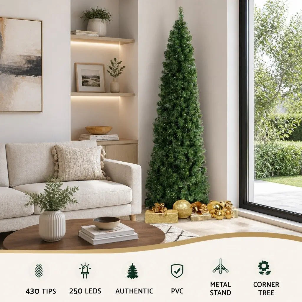 Half Corner Christmas Tree Pre-lit 2.1M Green 430 Tips Warm White LED