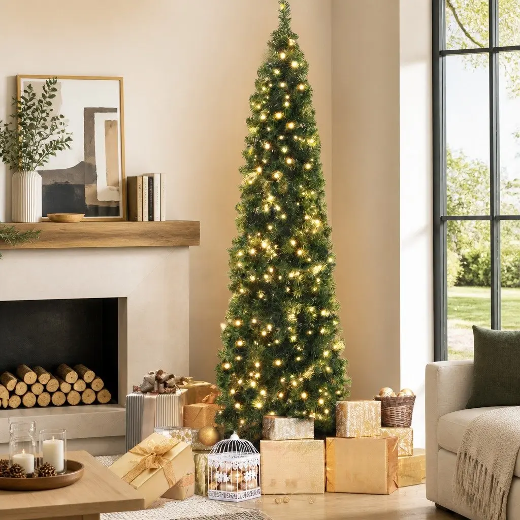 Half Corner Christmas Tree Pre-lit 2.1M Green 430 Tips Warm White LED